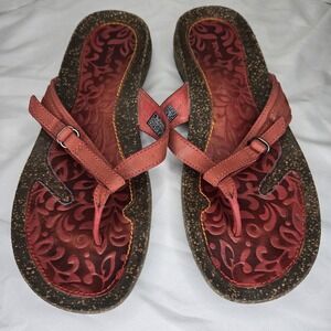 Teva Ventura Womens Flip Flops 8.5 Red Leather Cork Thong Sandals 6503 Beach